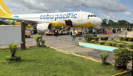 cebu pacific airplane with a clear sunny sky